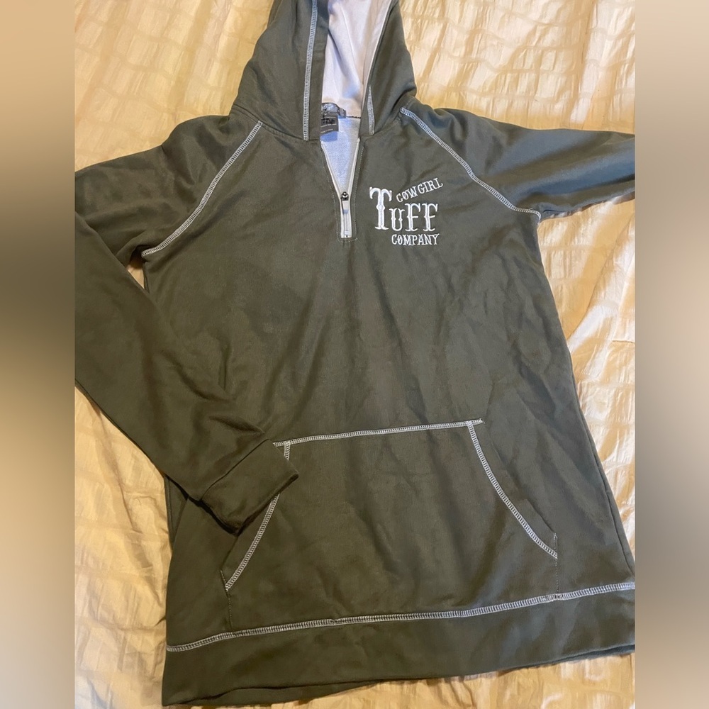 Cowgirl Tuff Olive Hooded Quarter-Zip Pullover